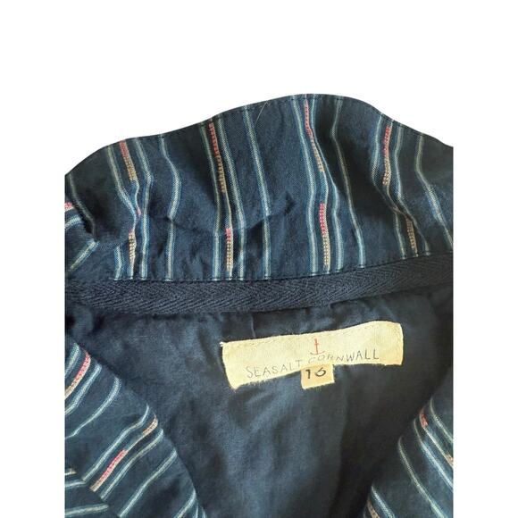 Seasalt Cornwall Alys Dress Blue Stripes Short Sleeve Pockets‎ Collar Size 16 - Picture 2 of 7